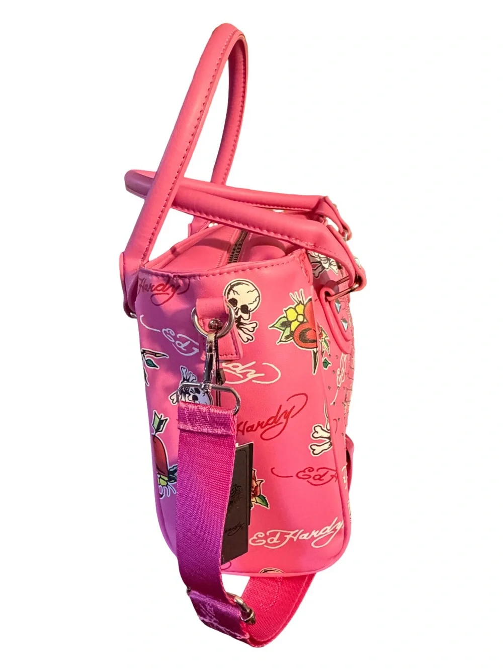 Ed Hardy NWT Pink Tattoo-Print Insulated Lunch Satchel  Detachable Strap (P245)